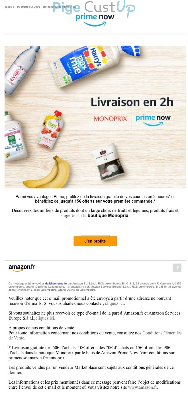 Exemple de Type de media  e-mailing - Amazon - Marketing Acquisition - Acquisition abonnements - Gratuit - Cadeau - Marketing marque - Communication Services - Nouveaux Services - Marketing fidélisation - Incitation au réachat