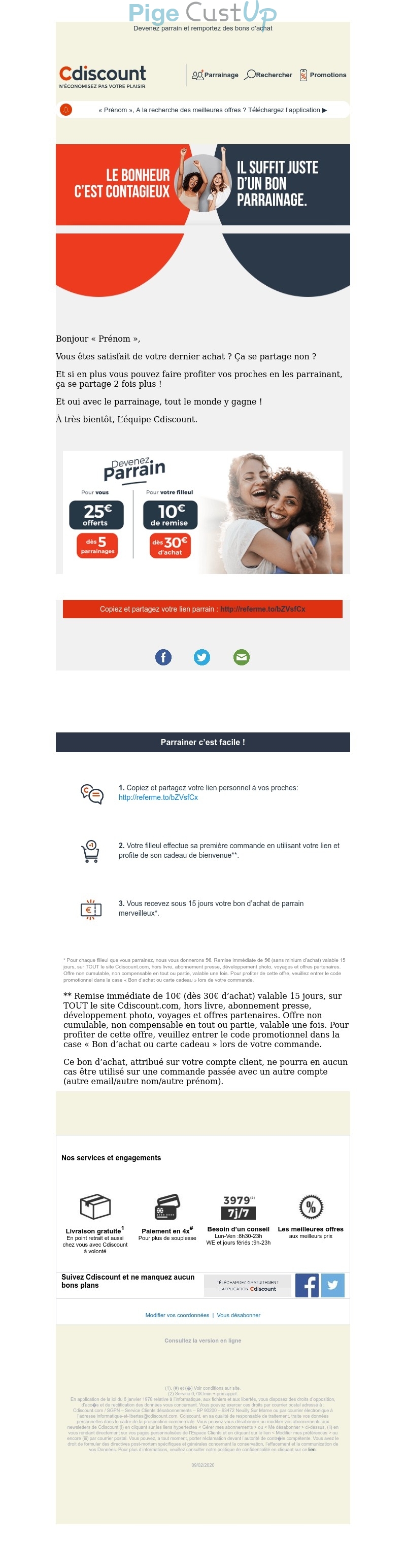 Exemple de Type de media  e-mailing - Cdiscount - Marketing Acquisition - Parrainage