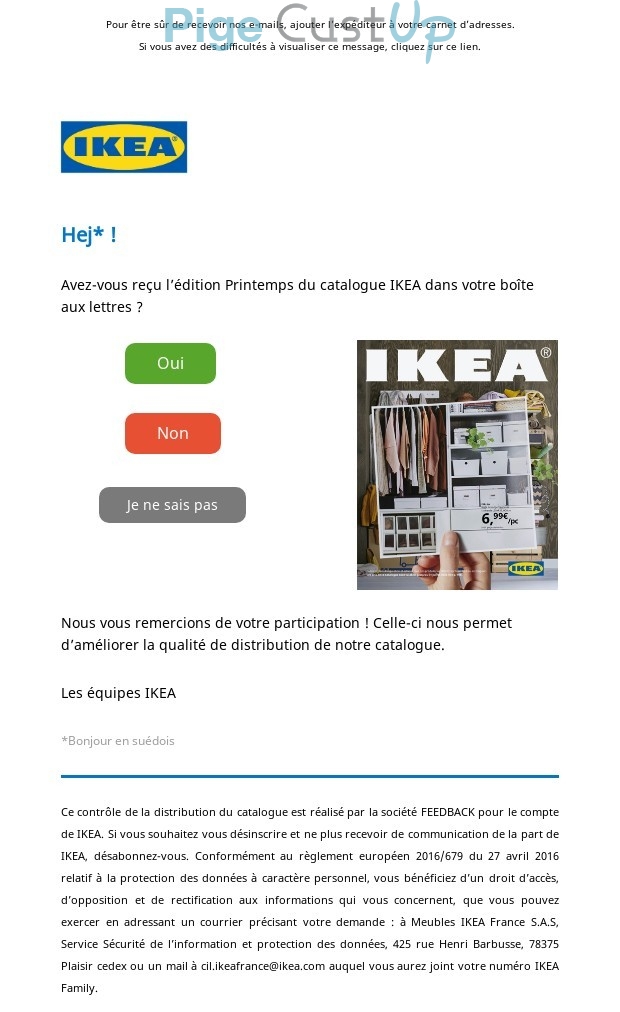 Exemple de Type de media  e-mailing - Ikea - Enquêtes Clients - Consultation client