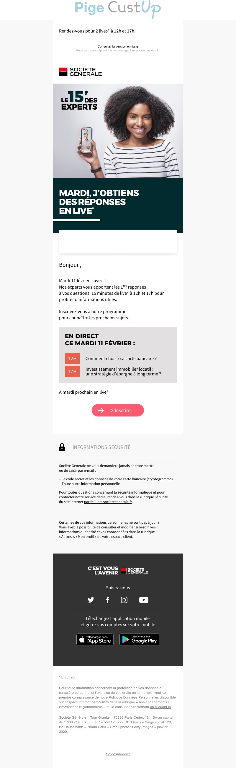 Exemple de Type de media  e-mailing - Société Générale - Service Clients - Rendez-vous
