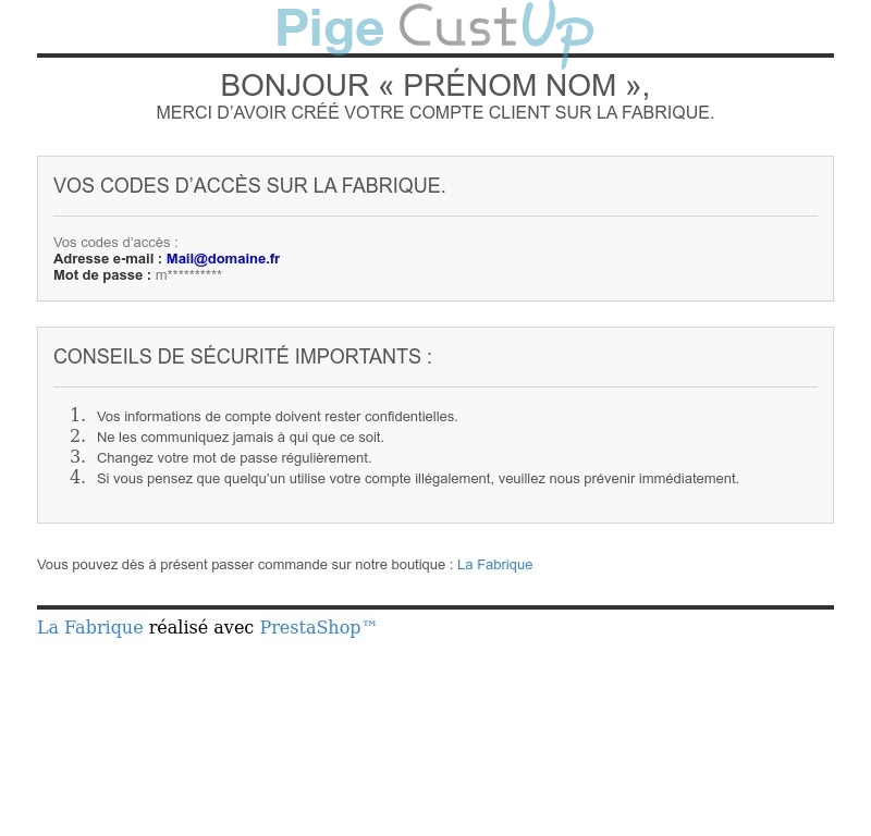 Exemple de Type de media  e-mailing - La Fabrique - Transactionnels - Confirmation Ouverture de compte