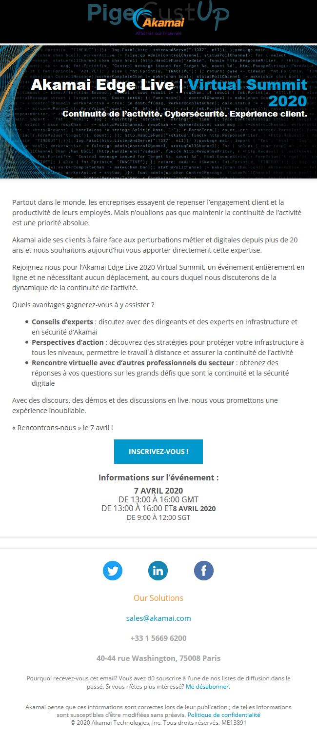 Exemple de Type de media  e-mailing - Akamai - Marketing relationnel - Evénement