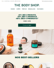 e-mailing - Marketing marque - Communication Produits - Nouveaux produits - Marketing Acquisition - Gratuit - Cadeau - Ventes flash, soldes, demarque, promo, réduction - Marketing fidélisation - Incitation au réachat - The Body Shop - 03/2020