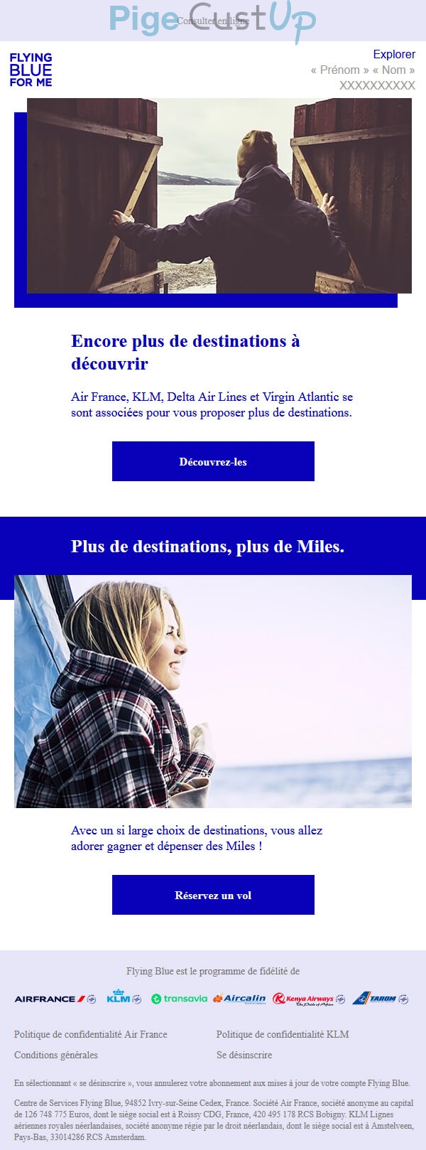 Exemple de Type de media  e-mailing - Flying Blue - Marketing fidélisation - Animation / Vie du Programme de Fidélité - Incitation au réachat - Marketing marque - Communication Produits - Nouveaux produits