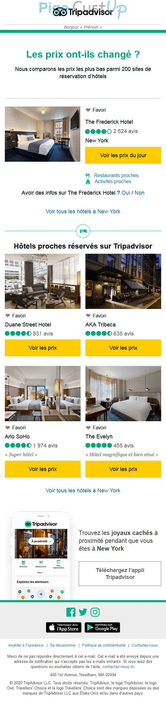 Exemple de Type de media  e-mailing - Tripadvisor - Marketing Acquisition - Acquisition sans promotion - Marketing marque - Communication Produits - Nouveaux produits - Communication Services - Nouveaux Services - Marketing fidélisation - Incitation au réachat