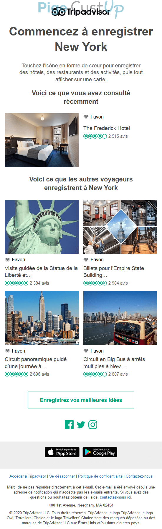 Exemple de Type de media  e-mailing - Tripadvisor - Marketing relationnel - Relance visiteurs site