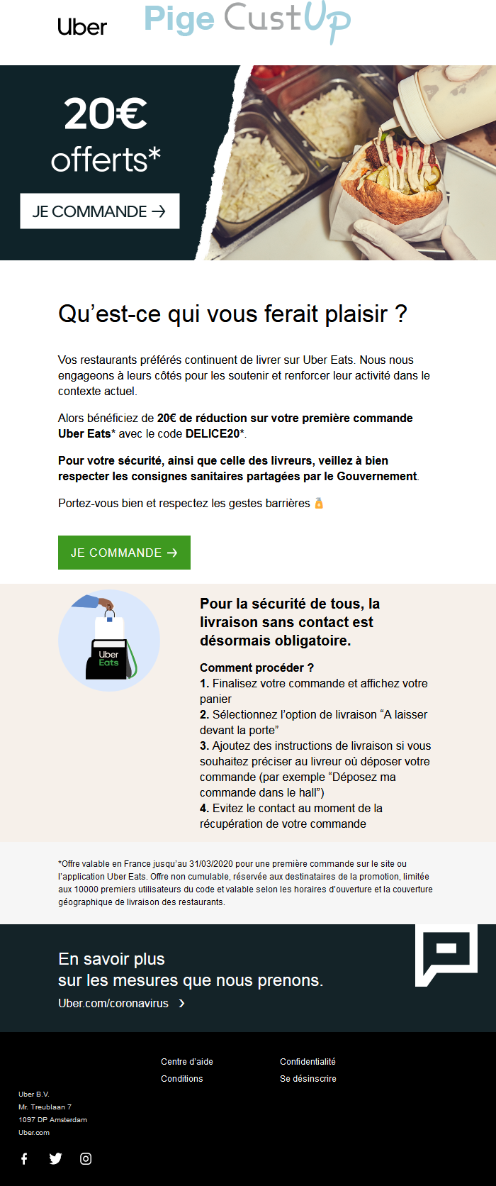 Exemple de Type de media  e-mailing - Uber - Marketing fidélisation - Accompagnement usage produit ou service - Incitation au réachat - Marketing Acquisition - Ventes flash, soldes, demarque, promo, réduction