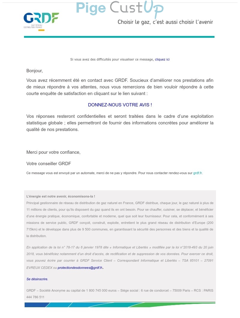 Exemple de Type de media  e-mailing - GRDF - Enquêtes Clients - Consultation client