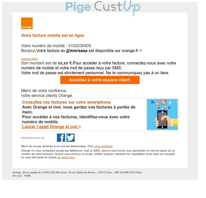 Exemple de Type de media  e-mailing - Orange - Transactionnels - Consultation facture en ligne