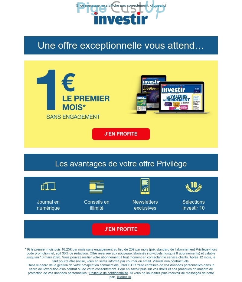 Exemple de Type de media  e-mailing - Investir - Marketing Acquisition - Acquisition abonnements