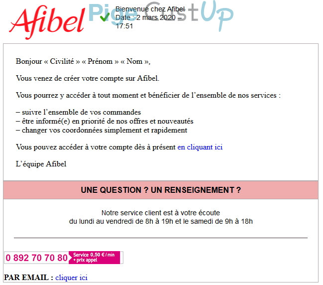 Exemple de Type de media  e-mailing - Afibel - Transactionnels - Confirmation Ouverture de compte