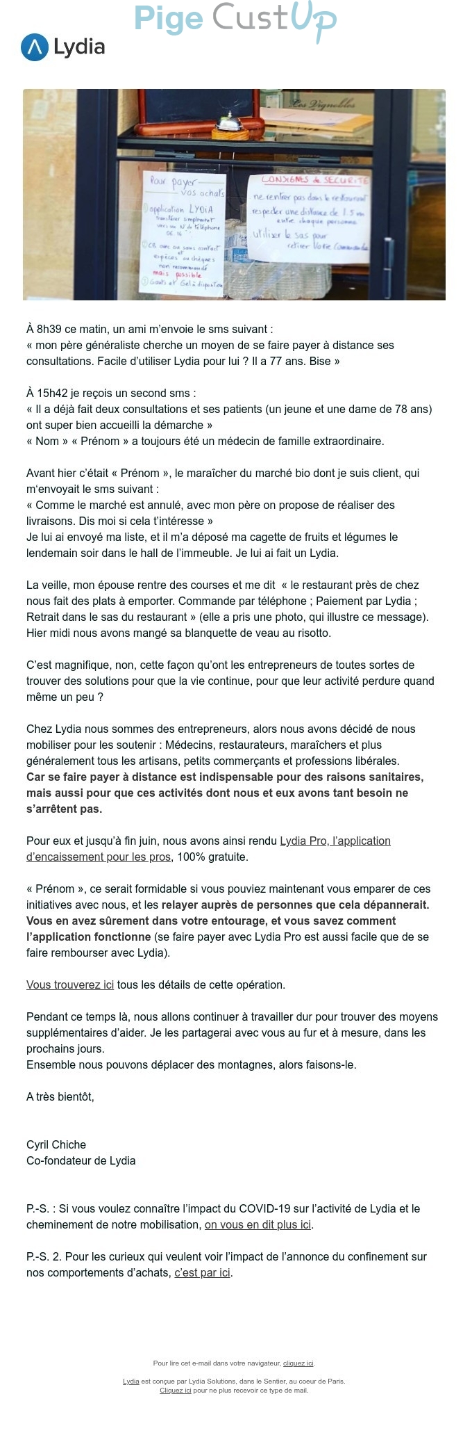 Exemple de Type de media  e-mailing - Lydia - Marketing marque - Communication Services - Nouveaux Services - Institutionnel - Marketing relationnel - Newsletter
