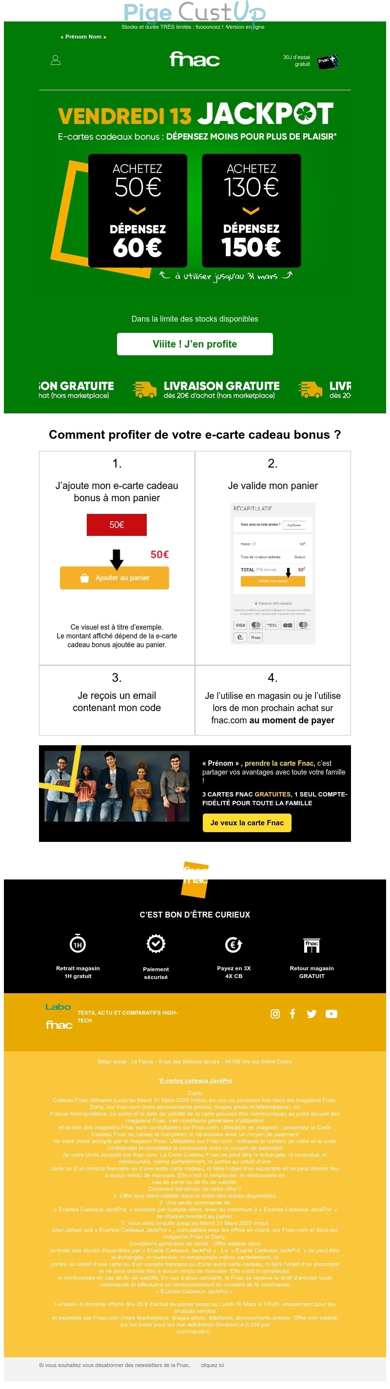 Exemple de Type de media  e-mailing - Fnac - Marketing fidélisation - Incitation au réachat - Marketing Acquisition - Ventes flash, soldes, demarque, promo, réduction