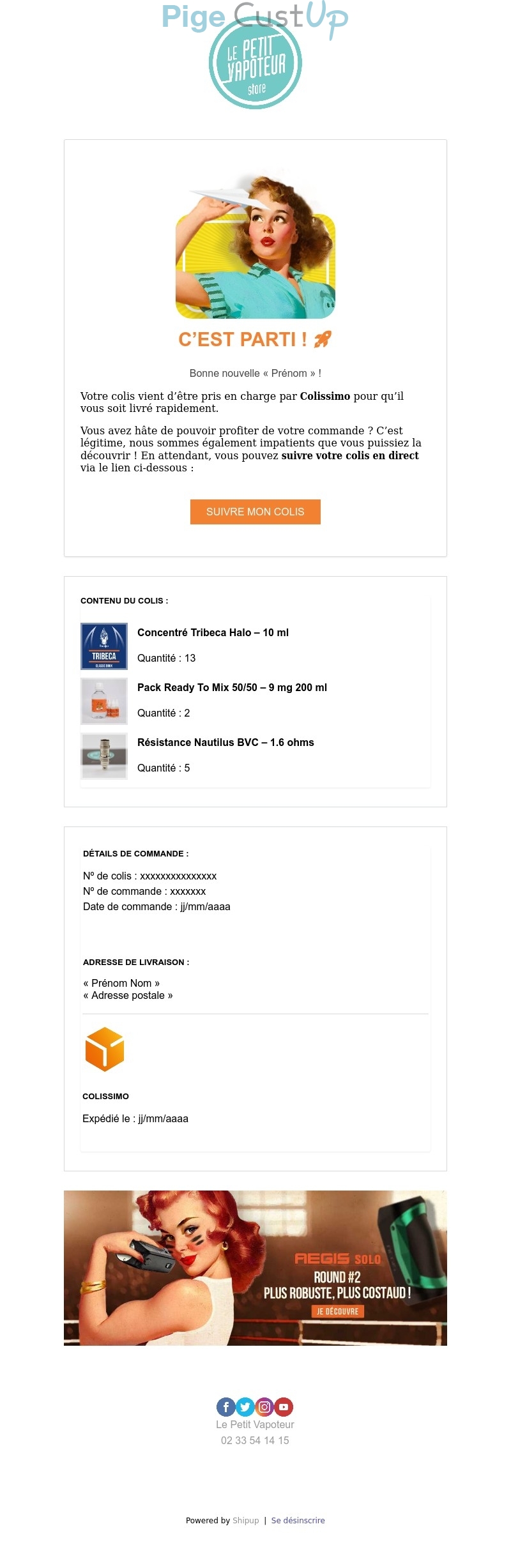 Exemple de Type de media  e-mailing - Le Petit Vapoteur - Transactionnels - Suivi de commande Expédition / Livraison