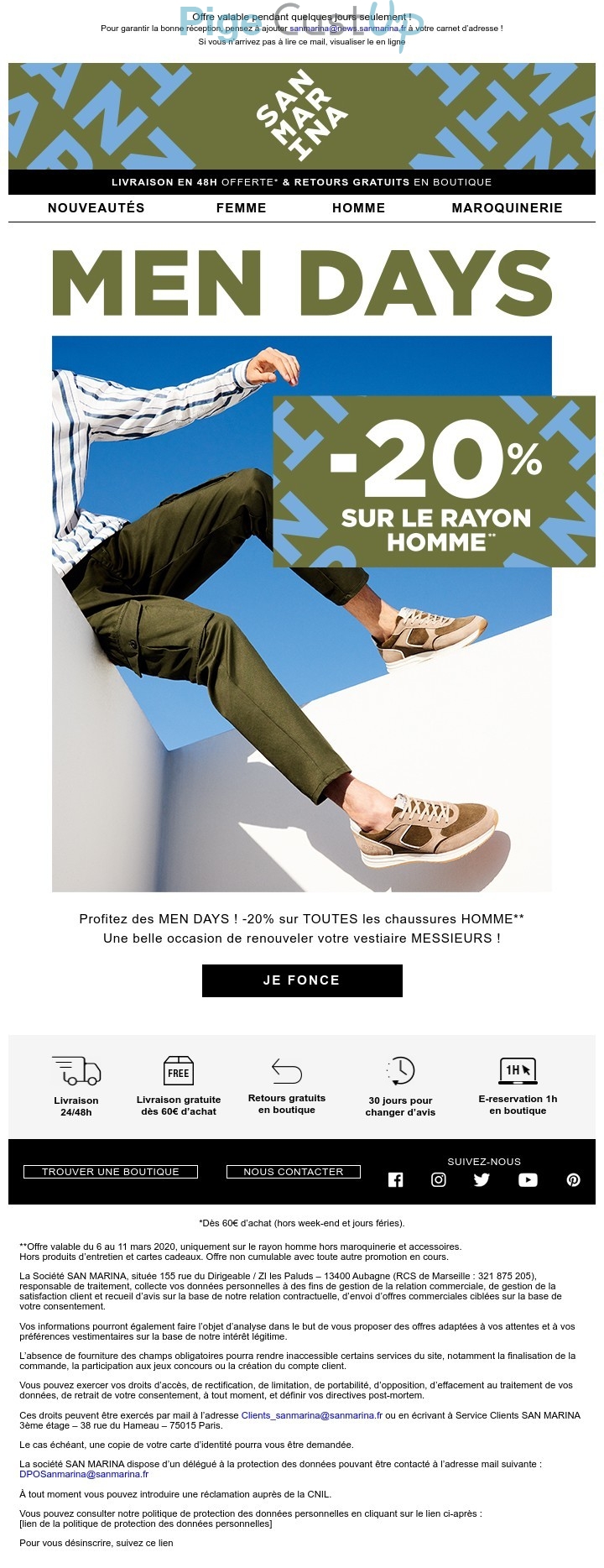 Exemple de Type de media  e-mailing - San Marina - Marketing marque - Communication Produits - Nouveaux produits - Marketing fidélisation - Incitation au réachat - Marketing Acquisition - Ventes flash, soldes, demarque, promo, réduction