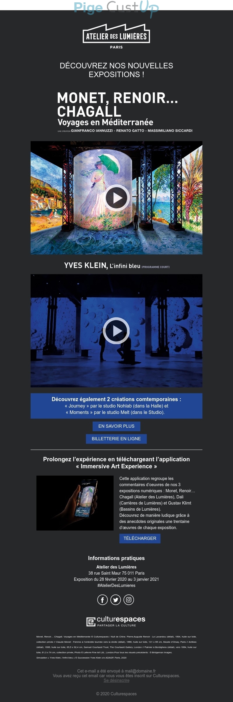 Exemple de Type de media  e-mailing - L'atelier des Lumières - Marketing marque - Communication Produits - Nouveaux produits - Communication Services - Nouveaux Services - Marketing fidélisation - Incitation au réachat