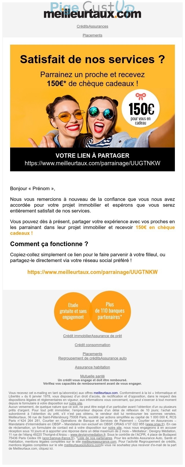 Exemple de Type de media  e-mailing - Meilleurtaux.com - Marketing Acquisition - Parrainage - Marketing relationnel - Remerciements