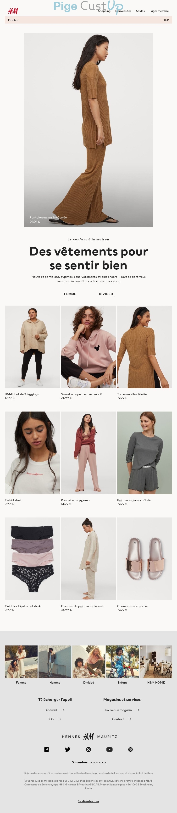 Exemple de Type de media  e-mailing - H&M - Marketing Acquisition - Acquisition sans promotion - Marketing marque - Communication Produits - Nouveaux produits - Marketing fidélisation - Incitation au réachat