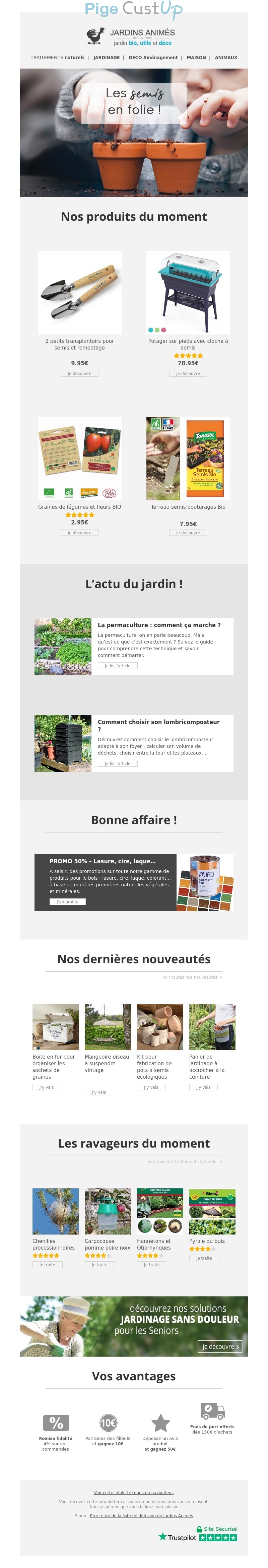 Exemple de Type de media  e-mailing - Jardins animés - Marketing marque - Communication Produits - Nouveaux produits - Marketing fidélisation - Incitation au réachat - Marketing Acquisition - Ventes flash, soldes, demarque, promo, réduction - Marketing relationnel - Newsletter