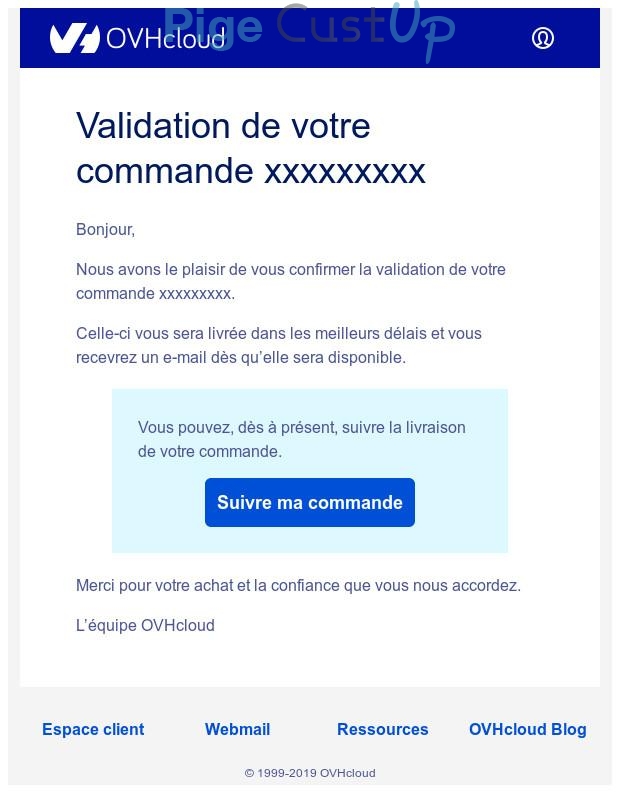 Exemple de Type de media  e-mailing - OVH - Transactionnels - Confirmation de commande - Suivi de commande Expédition / Livraison