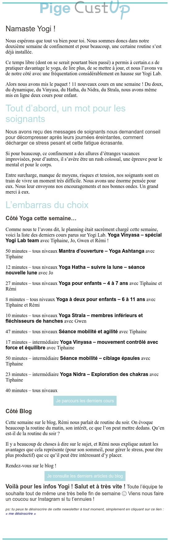 Exemple de Type de media  e-mailing - Yogilab - Marketing relationnel - Evénement - Newsletter