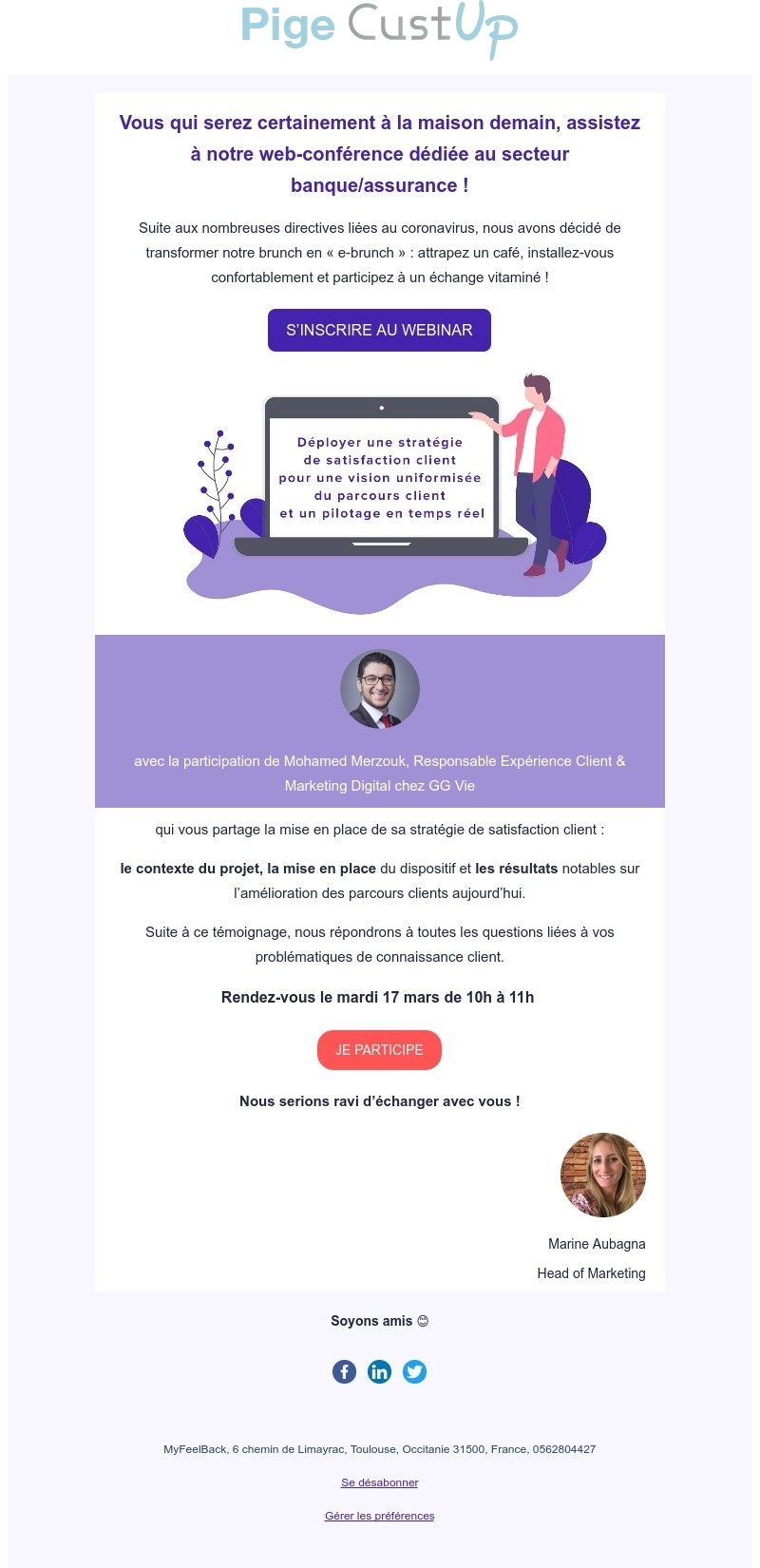 Exemple de Type de media  e-mailing - Myfeelback - Marketing relationnel - Evénement