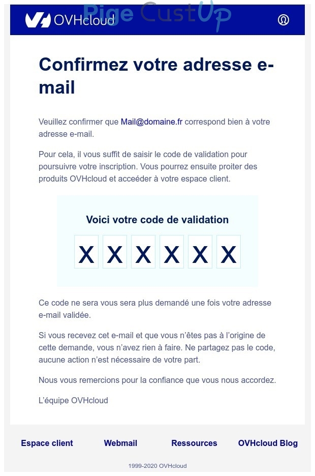 Exemple de Type de media  e-mailing - OVH - Transactionnels - Finalisation ouverture de compte/inscription