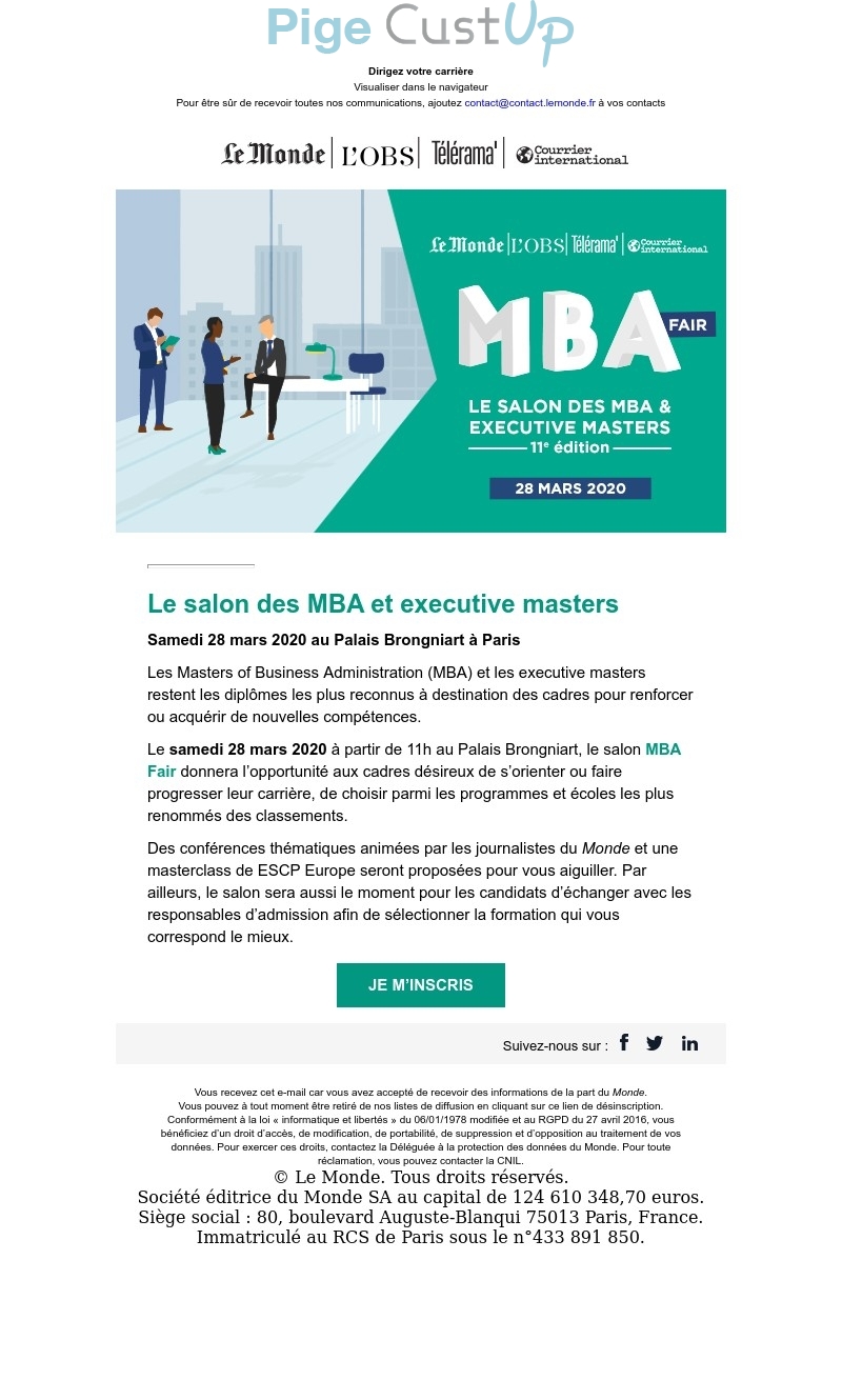 Exemple de Type de media  e-mailing - Le Monde.fr - Marketing relationnel - Evénement