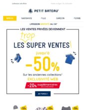 e-mailing - Marketing fidélisation - Animation / Vie du Programme de Fidélité - Incitation au réachat - Points et statut - Marketing marque - Communication Produits - Nouveaux produits - Marketing Acquisition - Gratuit - Cadeau - Ventes flash, soldes, demarque, promo, réduction - Ventes privées - Petit Bateau - 03/2020