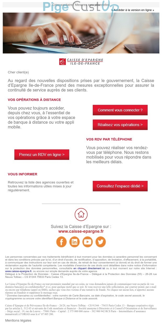 Exemple de Type de media  e-mailing - Caisse d'epargne - Marketing relationnel - Newsletter