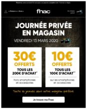 e-mailing - Marketing marque - Communication Produits - Nouveaux produits - Marketing relationnel - Evénement - Marketing fidélisation - Incitation au réachat - Marketing Acquisition - Ventes flash, soldes, demarque, promo, réduction - Ventes privées - Fnac - 03/2020