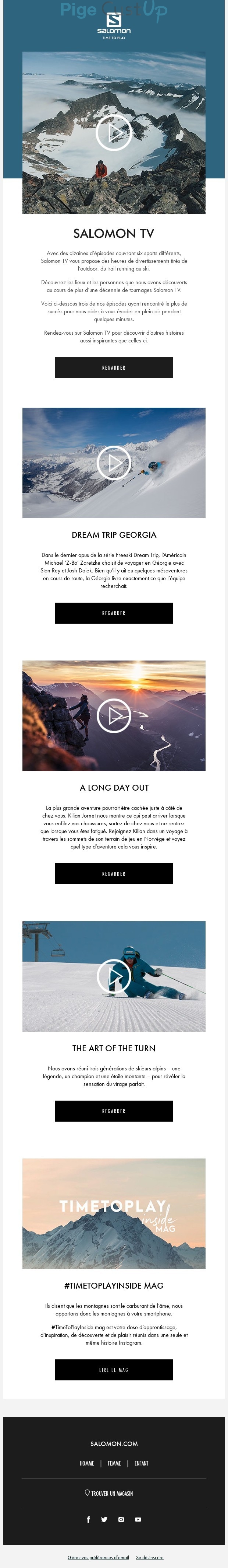 Exemple de Type de media  e-mailing - Salomon - Marketing relationnel - Newsletter