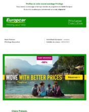 e-mailing - Marketing fidélisation - Animation / Vie du Programme de Fidélité - Incitation au réachat - Marketing Acquisition - Gratuit - Cadeau - Europcar - 07/2021