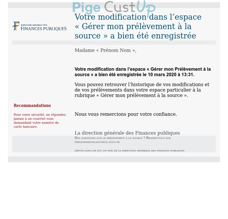 Exemple de Type de media  e-mailing - DGFIP - Transactionnels - Confirmation modification conditions de paiement