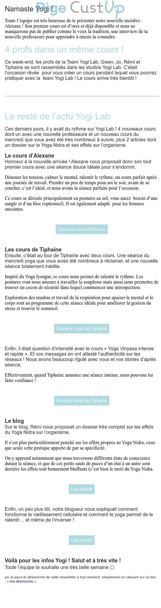 Exemple de Type de media  e-mailing - Yogilab - Marketing relationnel - Newsletter