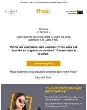 e-mailing - Marketing fidélisation - Animation / Vie du Programme de Fidélité - Incitation au réachat - Marketing relationnel - Evénement - Marketing Acquisition - Ventes privées - Fnac - 03/2020