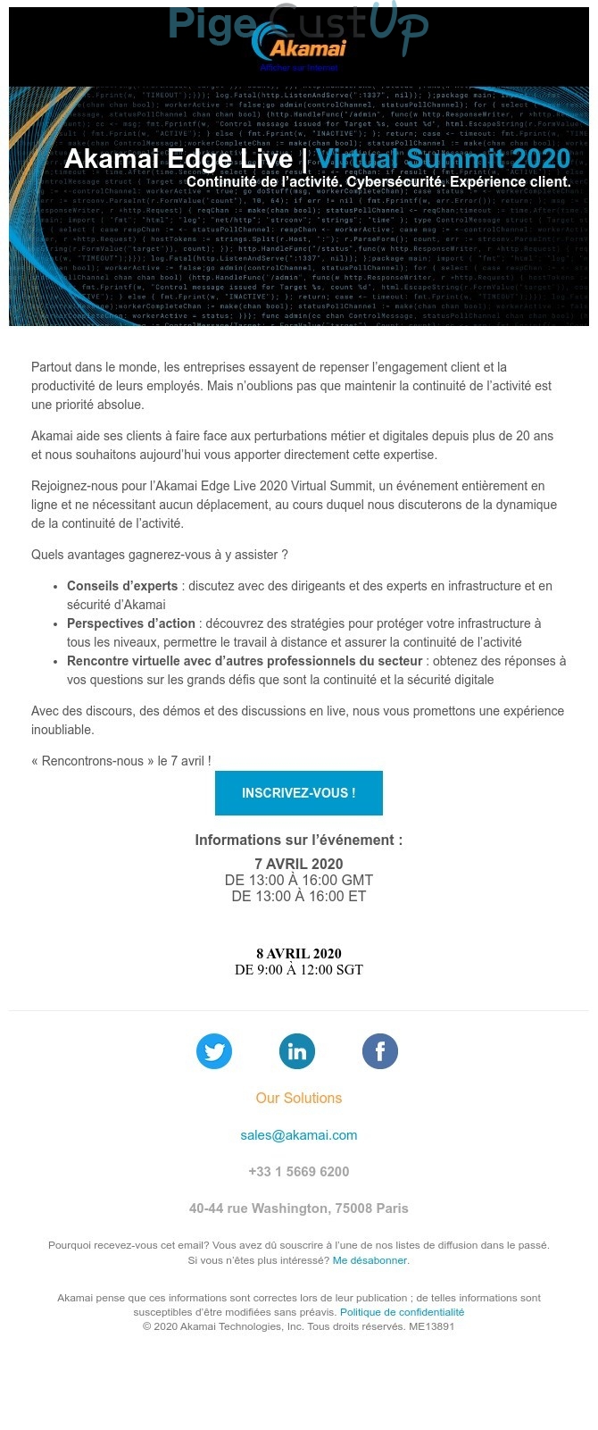 Exemple de Type de media  e-mailing - Akamai - Marketing relationnel - Evénement