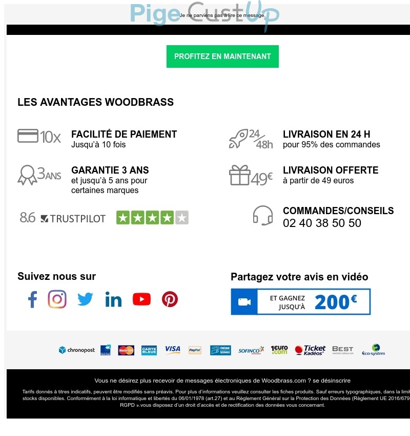 Exemple de Type de media  e-mailing - Woodbrass - Marketing marque - Communication Produits - Nouveaux produits