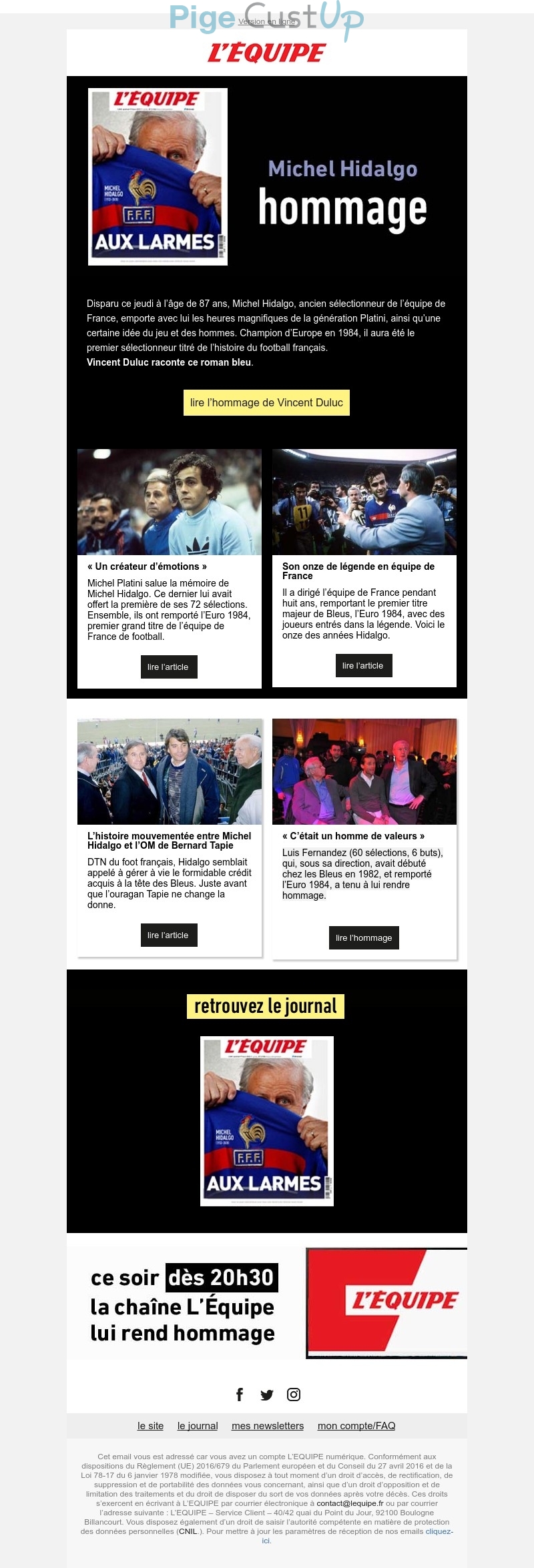 Exemple de Type de media  e-mailing - L'Équipe - Marketing relationnel - Newsletter