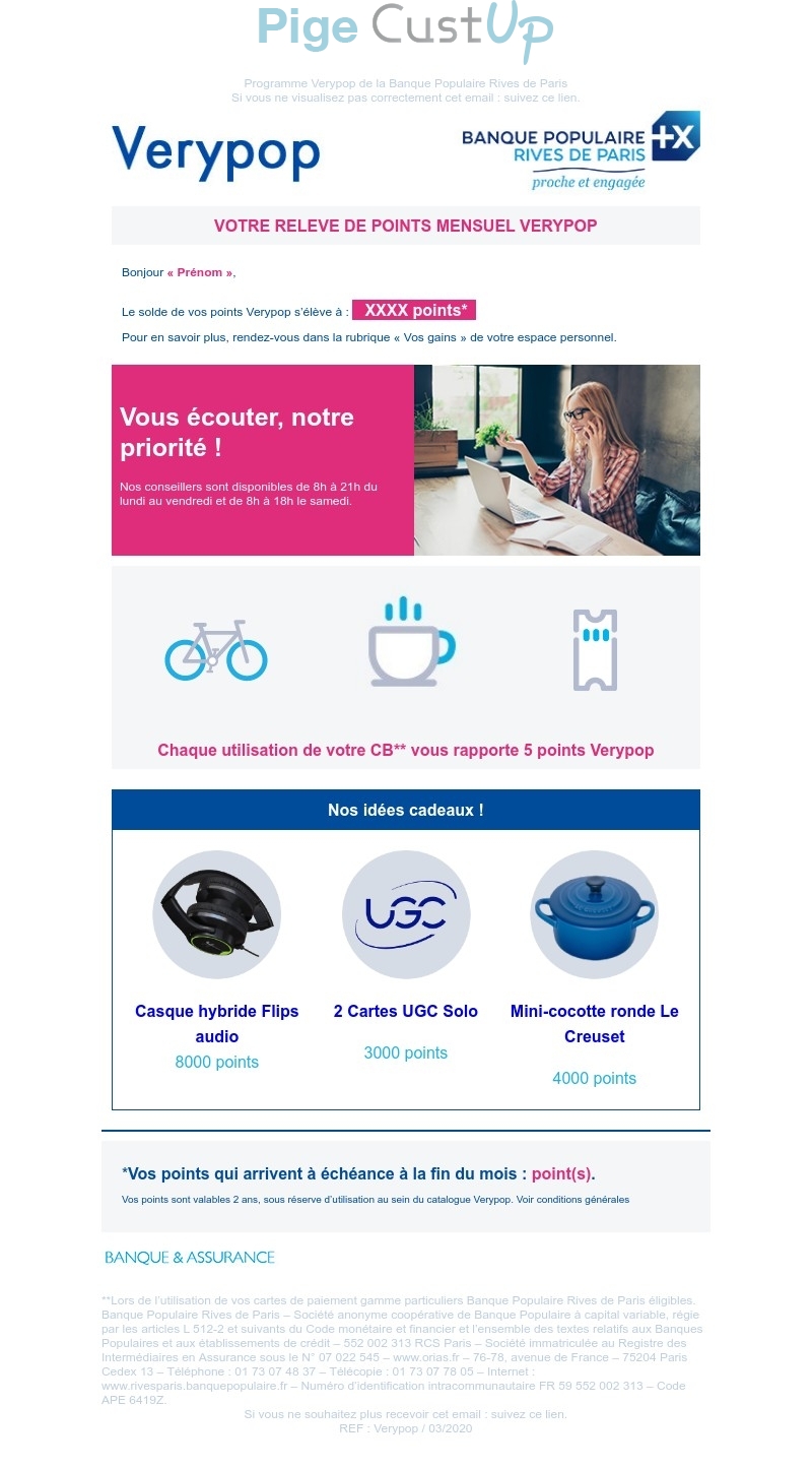 Exemple de Type de media  e-mailing - Verypop - Marketing fidélisation - Points et statut