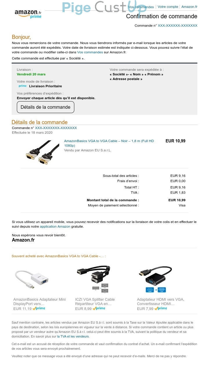 Exemple de Type de media  e-mailing - Amazon - Transactionnels - Confirmation de commande