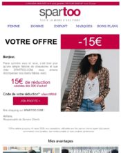 e-mailing - Marketing marque - Communication Produits - Nouveaux produits - Marketing Acquisition - Gratuit - Cadeau - Parrainage - Ventes flash, soldes, demarque, promo, réduction - Marketing fidélisation - Incitation au réachat - Spartoo - 03/2020