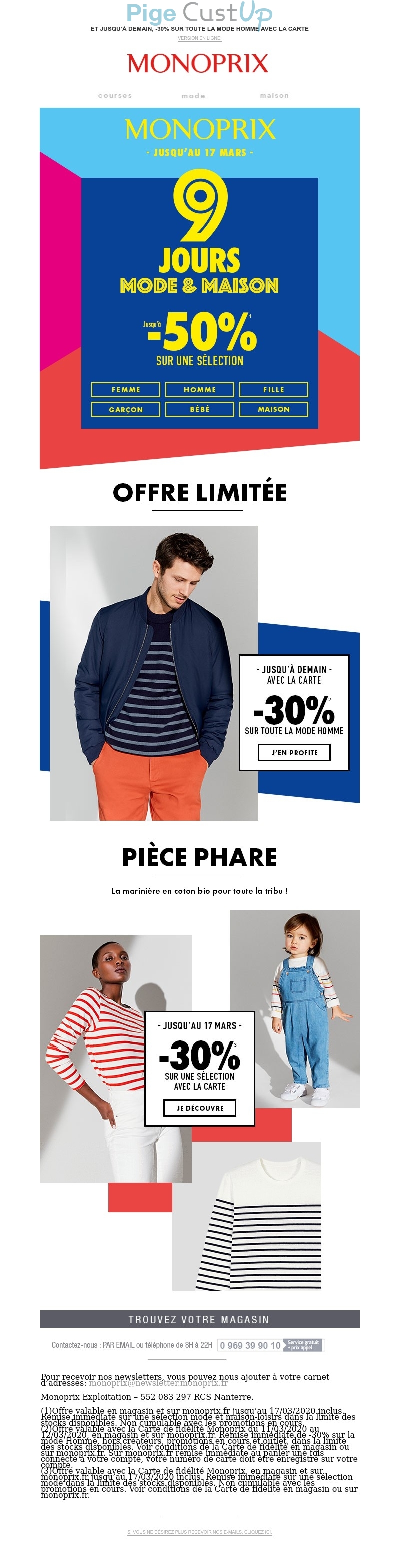 Exemple de Type de media  e-mailing - Monoprix - Marketing fidélisation - Incitation au réachat - Marketing Acquisition - Ventes flash, soldes, demarque, promo, réduction