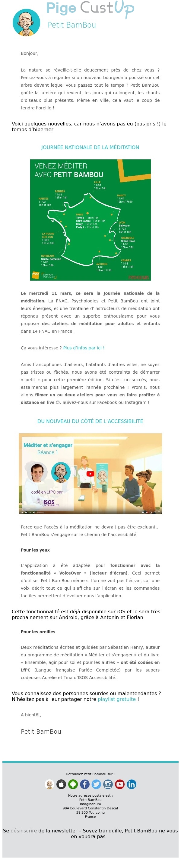 Exemple de Type de media  e-mailing - Petit BamBou - Marketing relationnel - Evénement - Newsletter