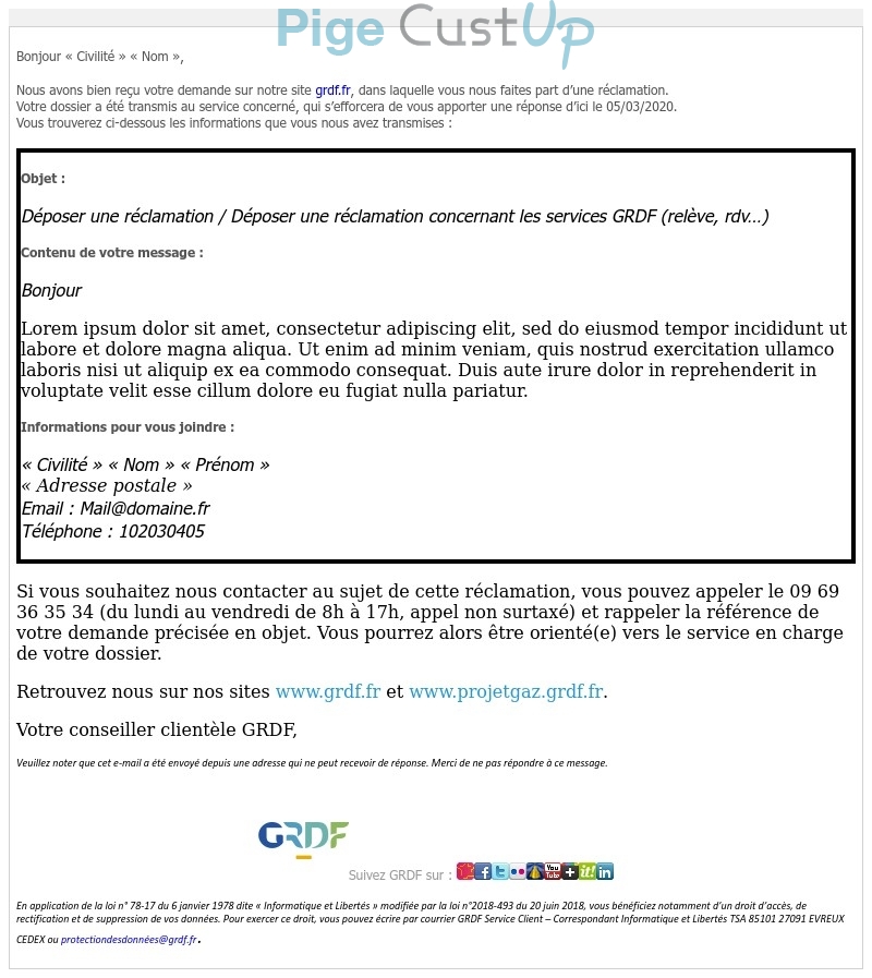 Exemple de Type de media  e-mailing - GRDF - Service Clients - Auto-reply Service Clients