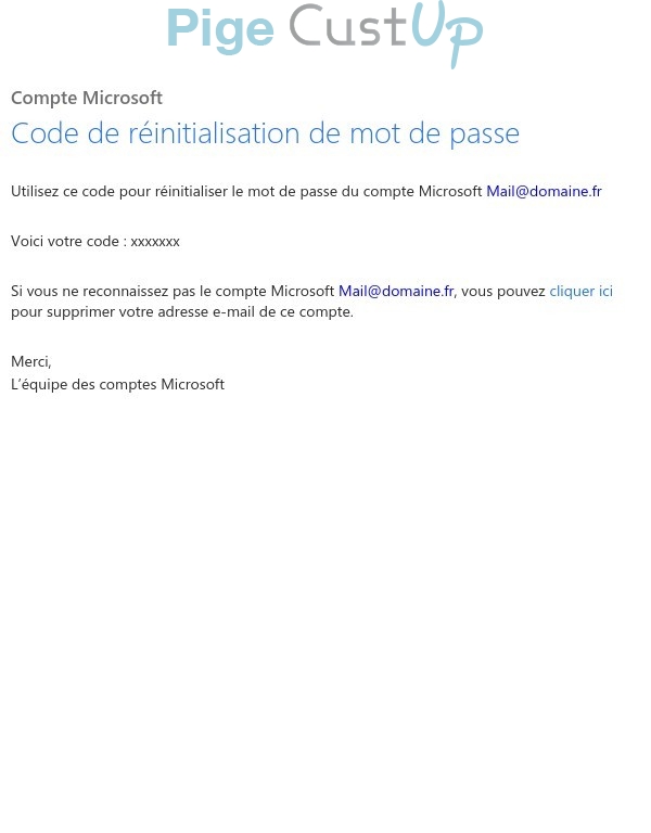 Exemple de Type de media  e-mailing - Microsoft - Transactionnels - Changement de mot de passe / d'identifiant