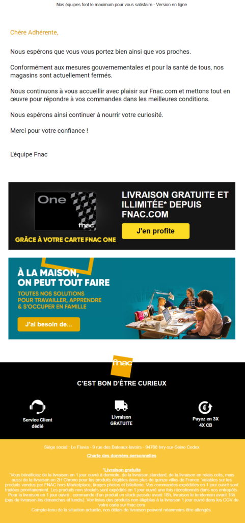 exemples emails coronavirus fnac