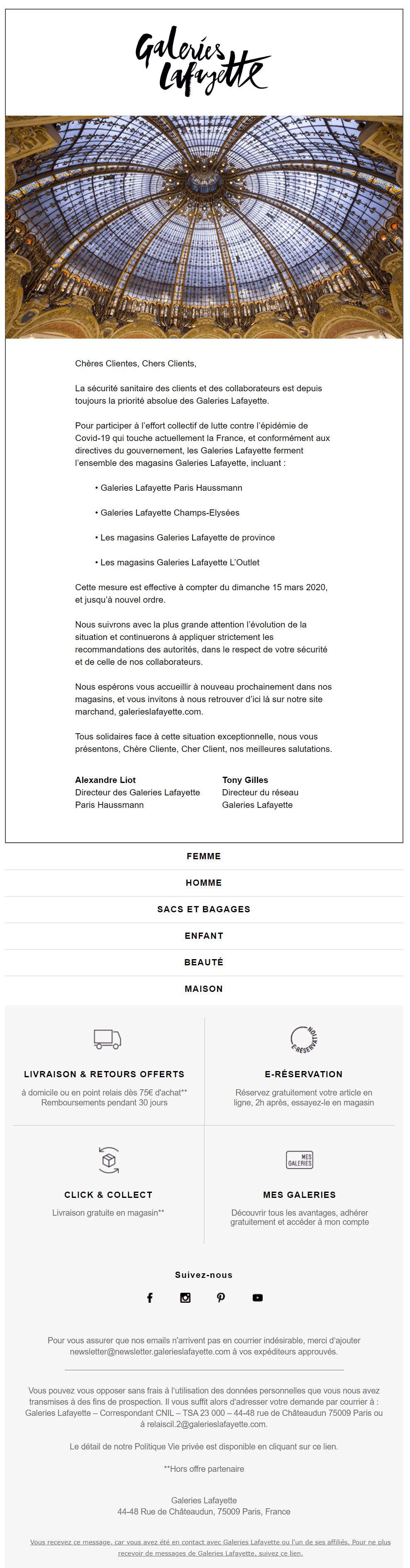 exemples emails coronavirus galeries lafayette