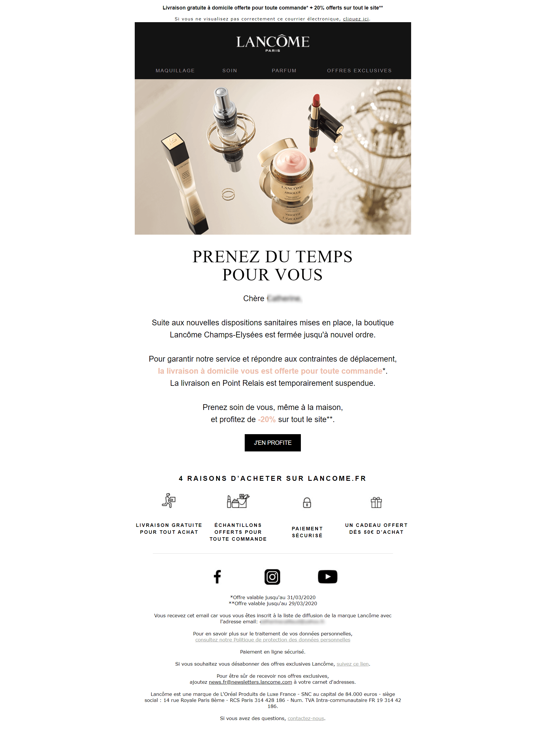 exemples emails coronavirus lancome