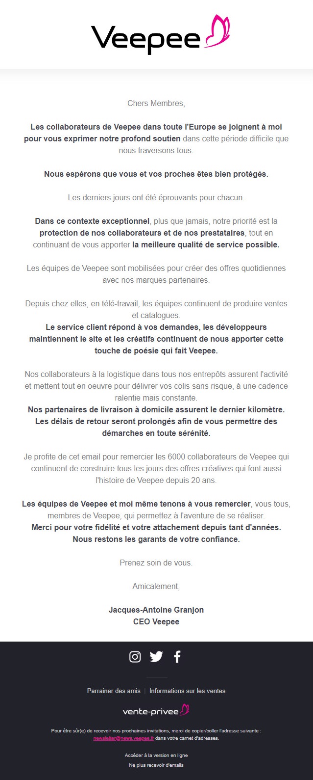 exemples emails coronavirus veepee